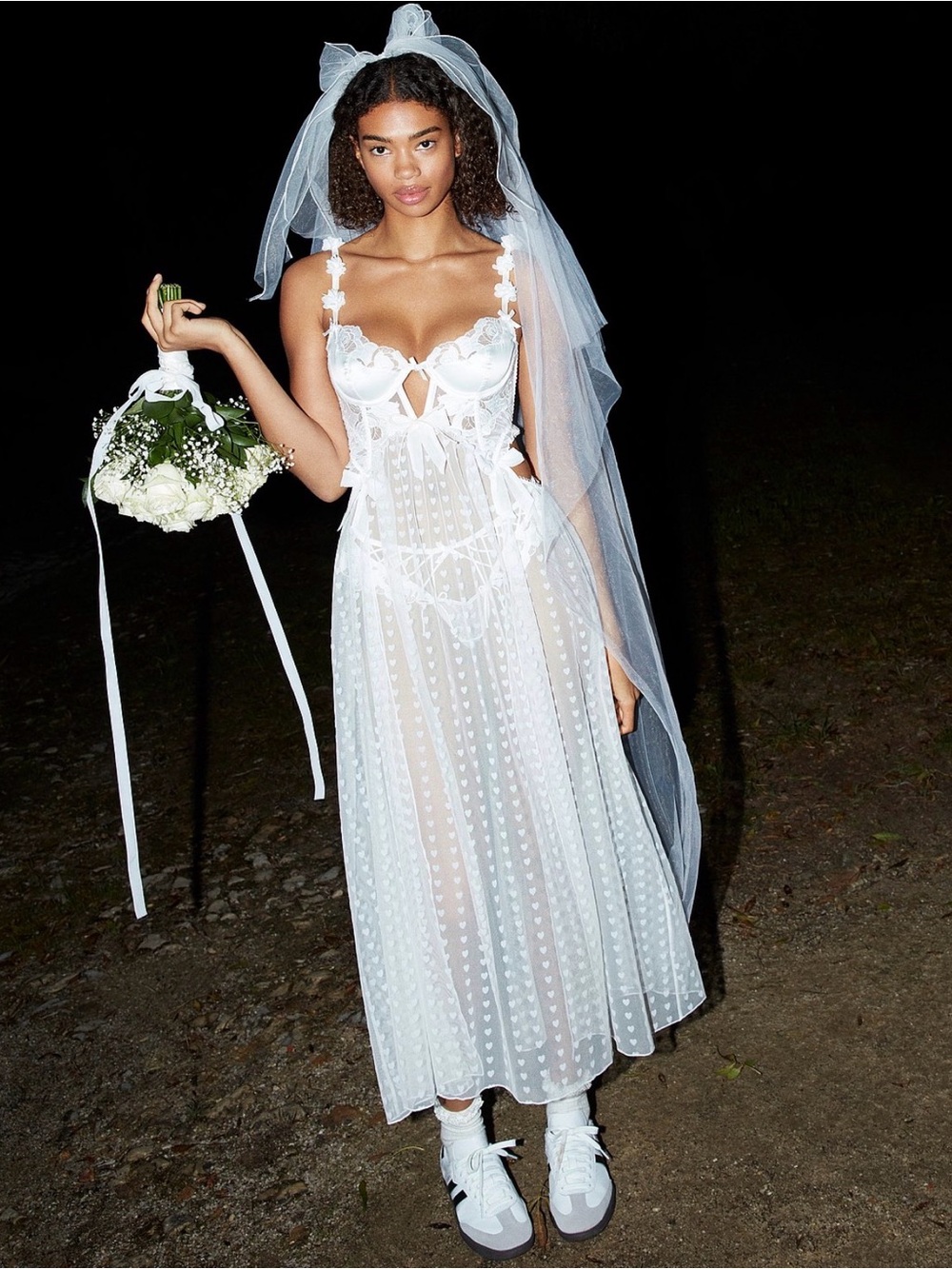 For Love And Lemons Amore White Sheer Lace Heart-Print Bridal Slip Dress XS - Picture 4 of 14